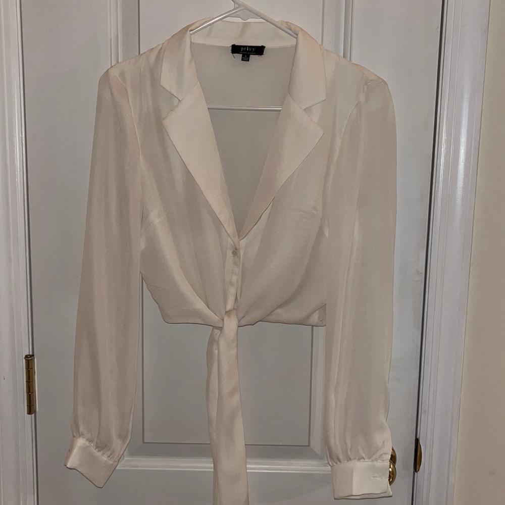 Womens Long Sleeve, sheer blouse. Beige. S